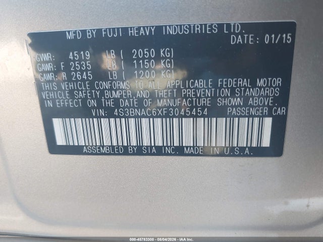 Продаж на аукціоні авто 2015 Subaru Legacy 2.5i Premium, vin: 4S3BNAC6XF3045454, номер лоту: 45783300