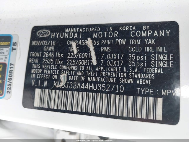 Aukcja sprzedaży 2017 Hyundai Tucson Se, vin: KM8J33A44HU352710, numer aukcji: 45783307