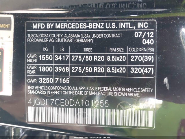 Aukcja sprzedaży 2013 Mercedes-benz Gl 450 4matic, vin: 4JGDF7CE0DA101955, numer aukcji: 45783331