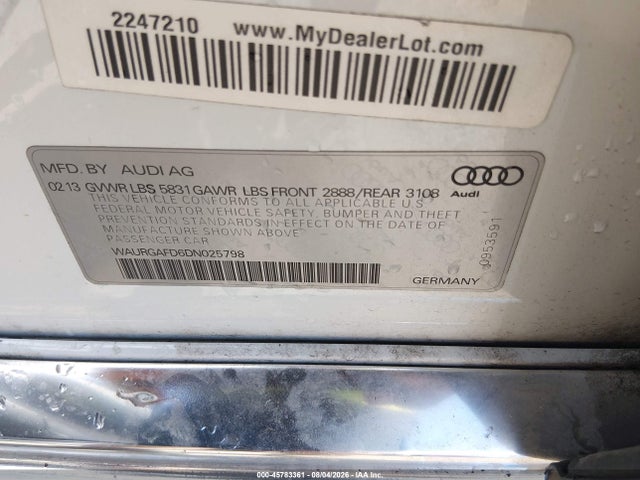 Продажа на аукционе авто 2013 Audi A8 L 3.0t, vin: WAURGAFD6DN025798, номер лота: 45783361