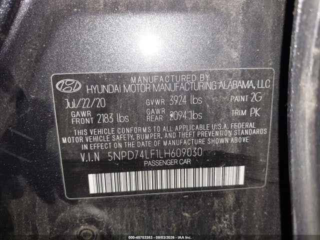 5NPD74LF1LH609030 Hyundai ELANTRA SE