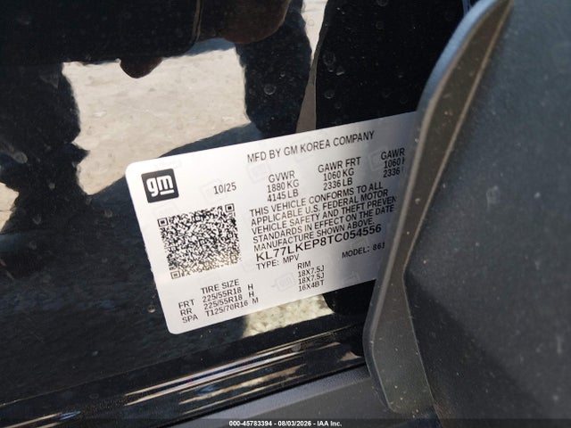 Aukcja sprzedaży 2026 Chevrolet Trax Fwd Activ, vin: KL77LKEP8TC054556, numer aukcji: 45783394