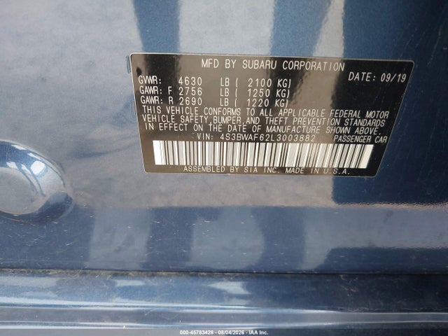 Aukcja sprzedaży 2020 Subaru Legacy Sport, vin: 4S3BWAF62L3003882, numer aukcji: 45783428