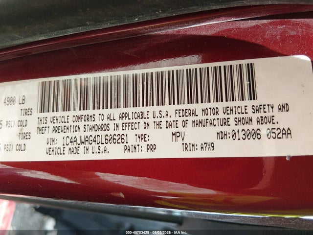 Продажа на аукционе авто 2013 Jeep Wrangler Sport, vin: 1C4AJWAG4DL606261, номер лота: 45783429