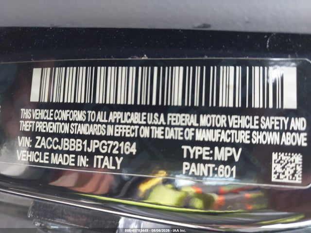 Aukcja sprzedaży 2018 Jeep Renegade Latitude 4x4, vin: ZACCJBBB1JPG72164, numer aukcji: 45783449