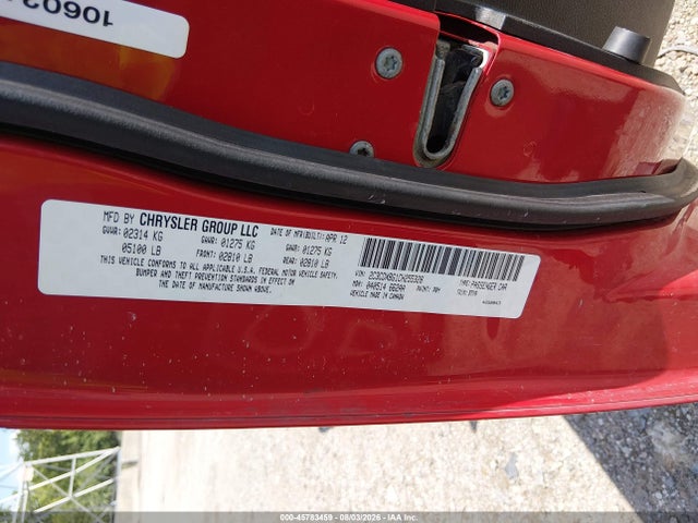 45783459 :رقم المزاد ، 2C3CDXBG1CH255328 vin ، 2012 Dodge Charger Se مزاد بيع
