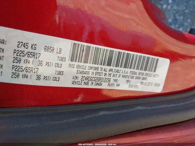 2016 Dodge Grand Caravan Sxt მანქანა იყიდება აუქციონზე, vin: 2C4RDGCG2GR312236, აუქციონის ნომერი: 45783463