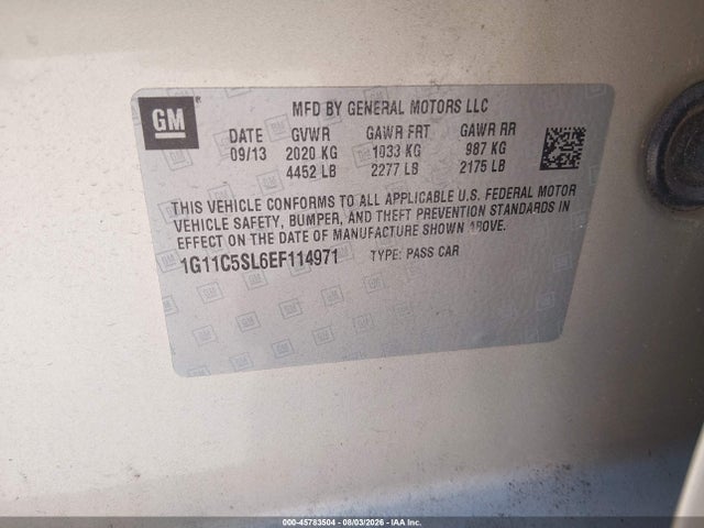 Chevrolet MALIBU 1LT 2014 1G11C5SL6EF114971 Image 9