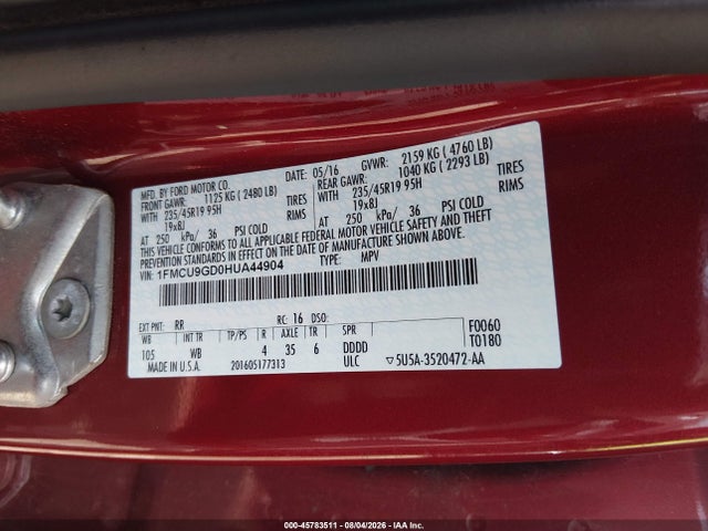 Ford ESCAPE SE 2017 1FMCU9GD0HUA44904 Image 9