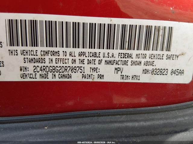 45783524 :رقم المزاد ، 2C4RDGBG2DR709751 vin ، 2013 Dodge Grand Caravan American Value Pkg مزاد بيع