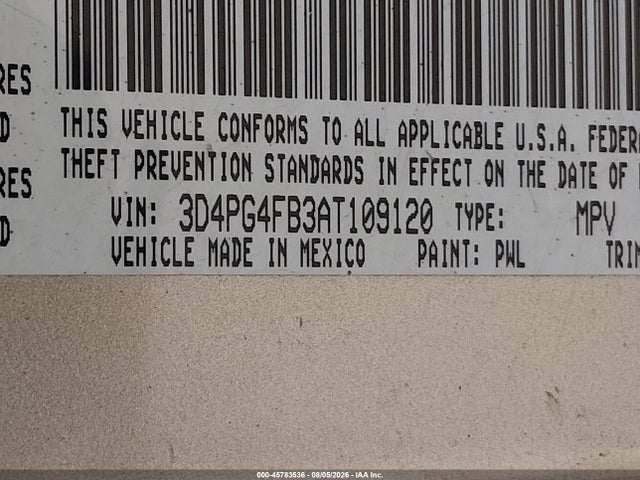 45783536 :رقم المزاد ، 3D4PG4FB3AT109120 vin ، 2010 Dodge Journey Se مزاد بيع
