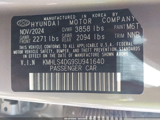 Продажа на аукционе авто 2025 Hyundai Elantra Sel Convenience, vin: KMHLS4DG9SU941640, номер лота: 45783545