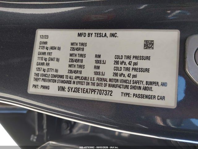 5YJ3E1EA7PF707372 Tesla Model 3 Rear-wheel Drive