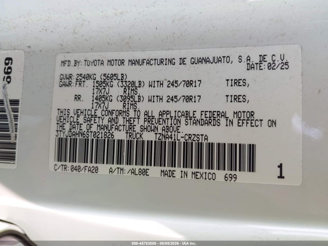 Toyota Tacoma Sr 2025 3TYJDAHN6ST021826 Image 9