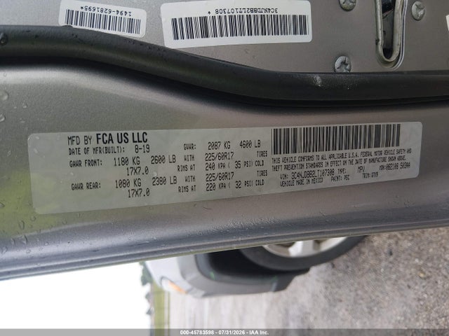 45783598 :رقم المزاد ، 3C4NJDBB2LT107308 vin ، 2020 Jeep Compass Latitude 4x4 مزاد بيع