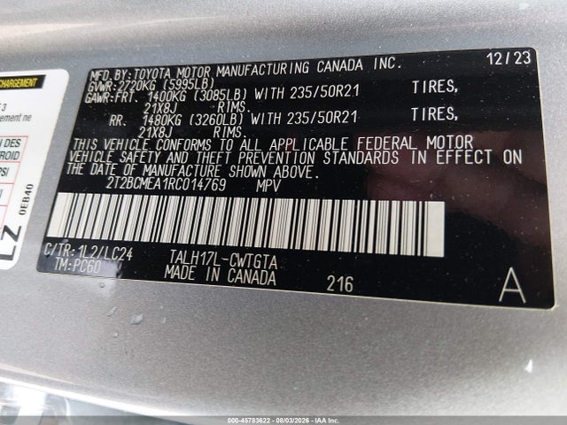 Продаж на аукціоні авто 2024 Lexus Rx 500h F Sport Performance, vin: 2T2BCMEA1RC014769, номер лоту: 45783622