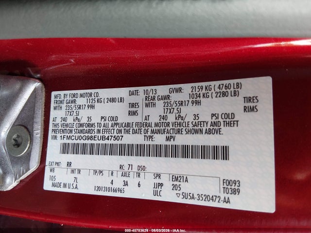 Ford ESCAPE SE 2014 1FMCU0G98EUB47507 Image 9