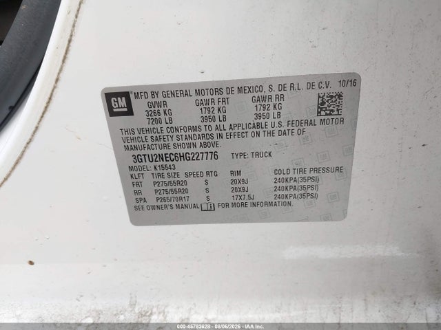 45783628 :رقم المزاد ، 3GTU2NEC6HG227776 vin ، 2017 Gmc Sierra 1500 Slt مزاد بيع