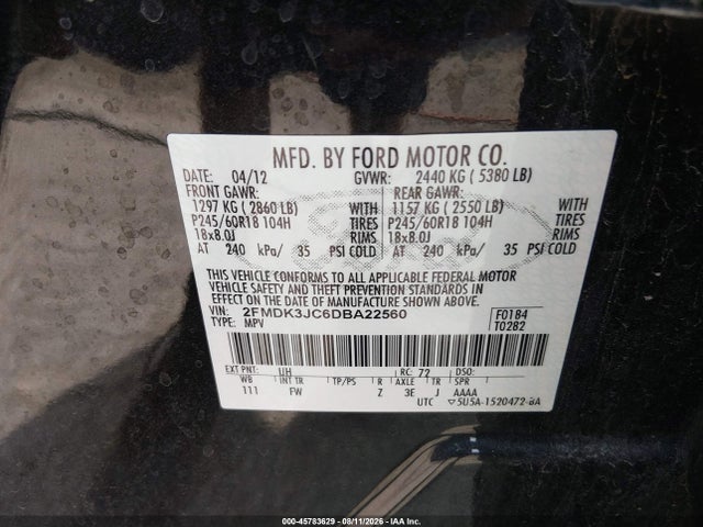 Продаж на аукціоні авто 2013 Ford Edge Sel, vin: 2FMDK3JC6DBA22560, номер лоту: 45783629