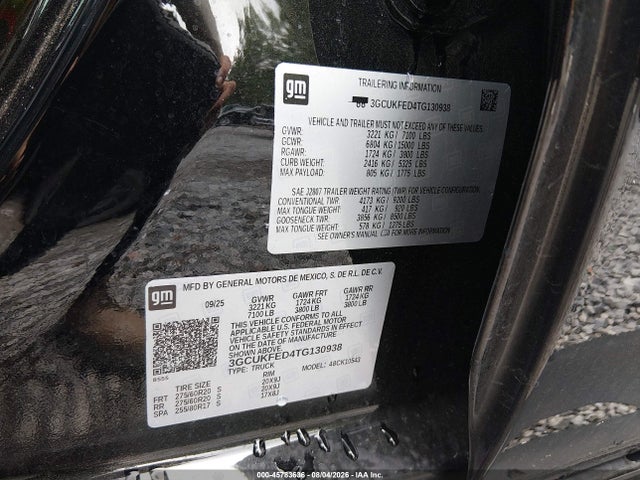 Aukcja sprzedaży 2026 Chevrolet Silverado 1500 4wd  Short Bed Lt Trail Boss, vin: 3GCUKFED4TG130938, numer aukcji: 45783636