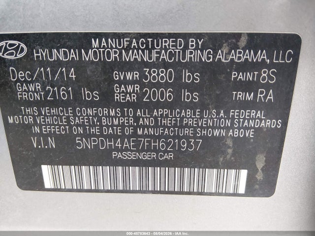 Hyundai ELANTRA SE 2015 5NPDH4AE7FH621937 Image 9