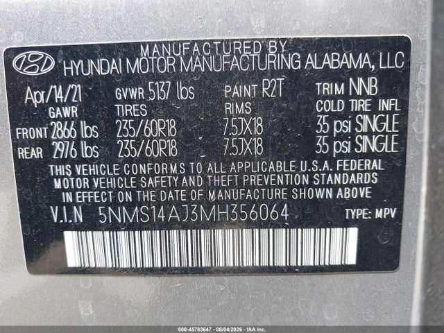 Hyundai Santa Fe Se 2021 5NMS14AJ3MH356064 Image 9