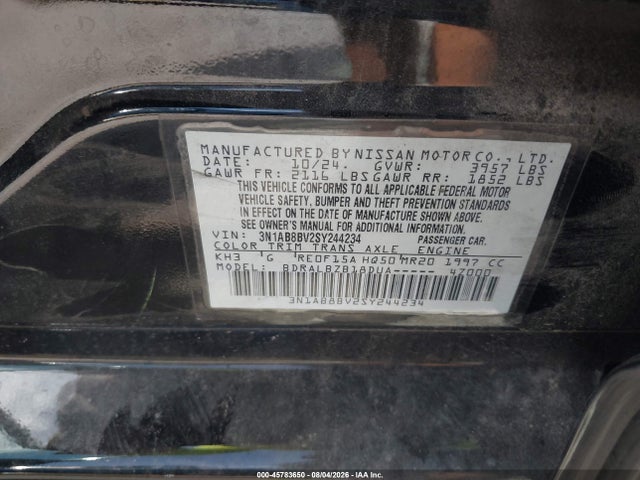 45783650 :رقم المزاد ، 3N1AB8BV2SY244234 vin ، 2025 Nissan Sentra S مزاد بيع