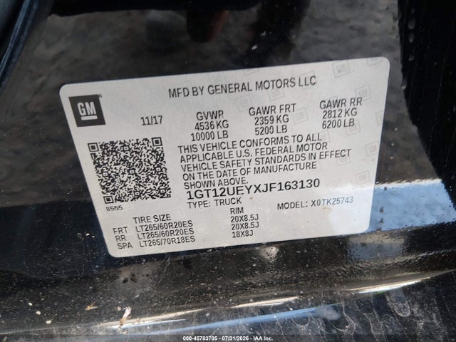 Aukcja sprzedaży 2018 Gmc Sierra 2500hd Denali, vin: 1GT12UEYXJF163130, numer aukcji: 45783705