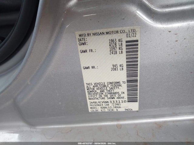 1N4BL4CV6NN333110 Nissan Altima Sr Fwd