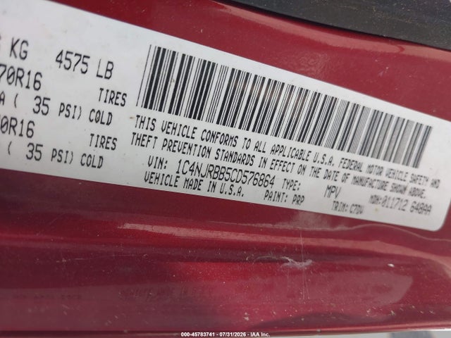 Продажа на аукционе авто 2012 Jeep Patriot Sport, vin: 1C4NJRBB5CD576864, номер лота: 45783741
