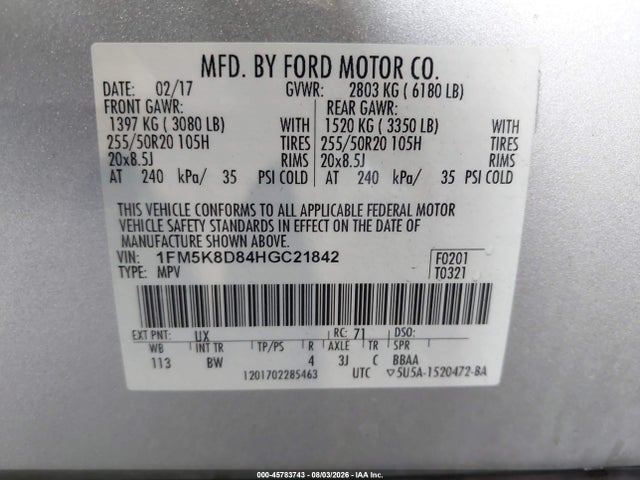 Продажа на аукционе авто 2017 Ford Explorer Xlt, vin: 1FM5K8D84HGC21842, номер лота: 45783743