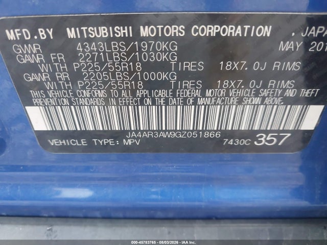 Aukcja sprzedaży 2016 Mitsubishi Outlander Sport 2.4 Es, vin: JA4AR3AW9GZ051866, numer aukcji: 45783765