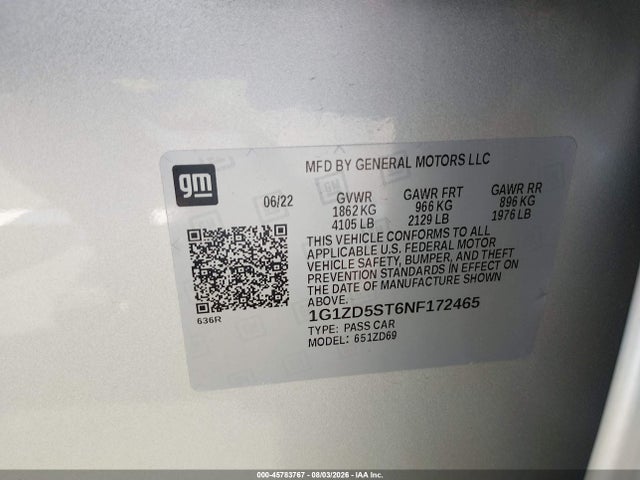 2022 Chevrolet Malibu Fwd Lt მანქანა იყიდება აუქციონზე, vin: 1G1ZD5ST6NF172465, აუქციონის ნომერი: 45783767