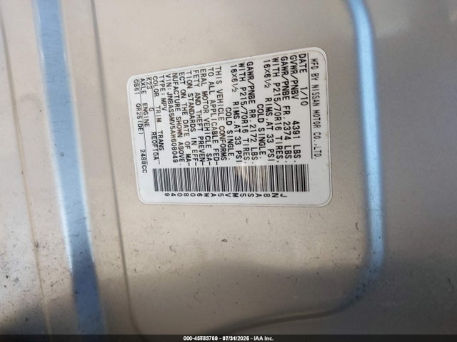 Aukcja sprzedaży 2010 Nissan Rogue S, vin: JN8AS5MV5AW608049, numer aukcji: 45783769