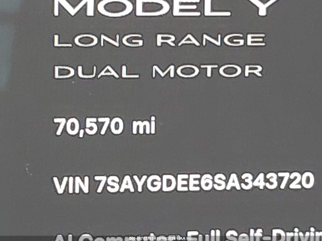 Продаж на аукціоні авто 2025 Tesla Model Y Long Range Dual Motor All-wheel Drive, vin: 7SAYGDEE6SA343720, номер лоту: 45783783