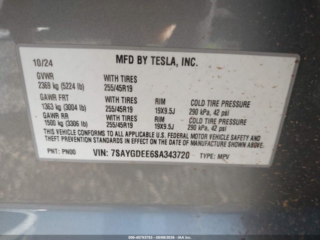 Продаж на аукціоні авто 2025 Tesla Model Y Long Range Dual Motor All-wheel Drive, vin: 7SAYGDEE6SA343720, номер лоту: 45783783