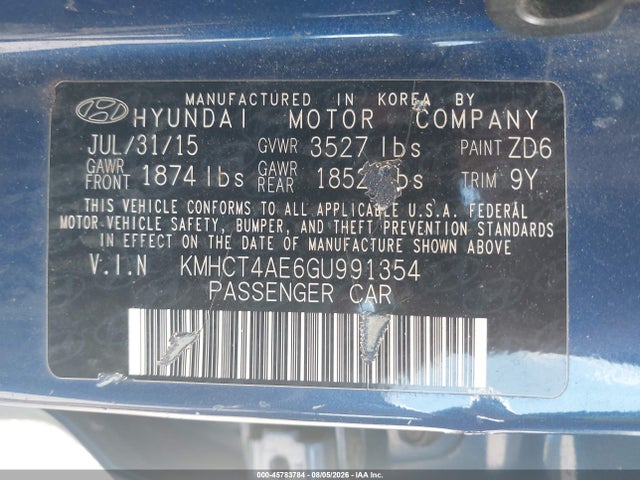 Hyundai ACCENT SE 2016 KMHCT4AE6GU991354 Image 9