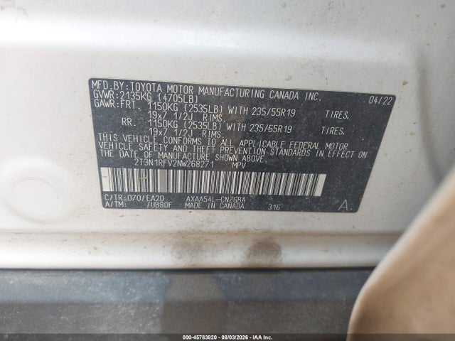 2T3N1RFV2NW268271 Toyota Rav4 Limited