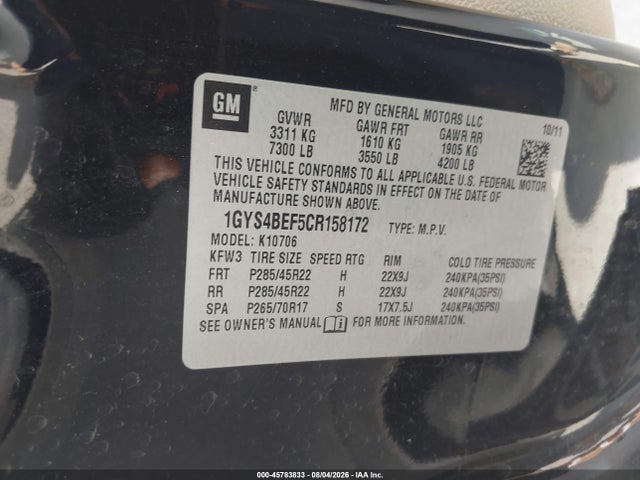 Aukcja sprzedaży 2012 Cadillac Escalade Luxury, vin: 1GYS4BEF5CR158172, numer aukcji: 45783833
