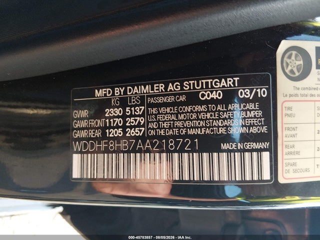 Aukcja sprzedaży 2010 Mercedes-benz E 350 4matic, vin: WDDHF8HB7AA218721, numer aukcji: 45783857