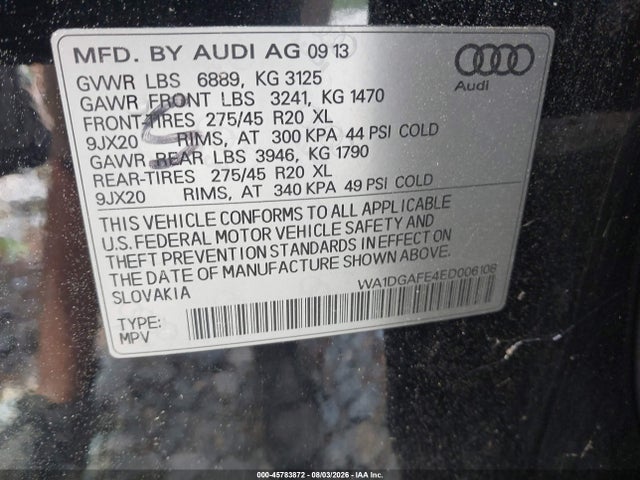 Продаж на аукціоні авто 2014 Audi Q7 3.0t S Line Prestige, vin: WA1DGAFE4ED006108, номер лоту: 45783872