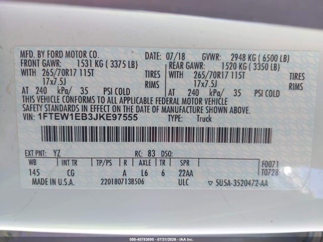 Ford F-150 Xl 2018 1FTEW1EB3JKE97555 Image 9