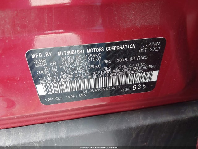 Auction sale of the 2023 Mitsubishi Outlander Se 2.5 2wd, vin: JA4J3UA80PZ015640, lot number: 45783938