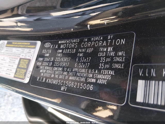 KIA SEDONA LX 2016 KNDMB5C15G6215006 Image 9