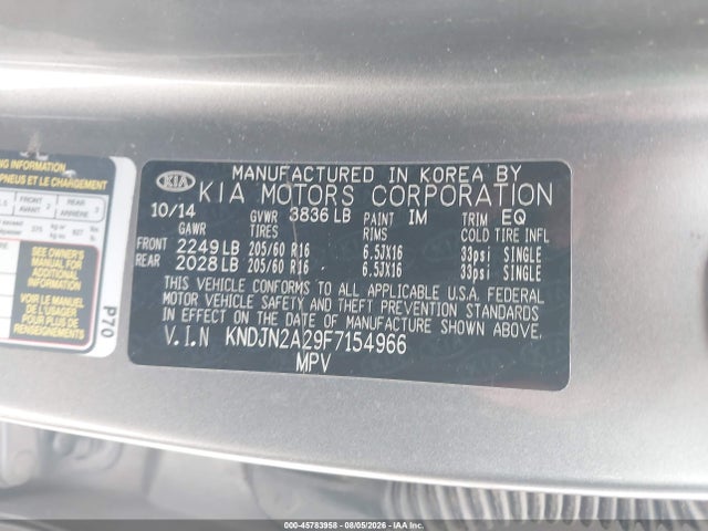KIA Soul 2015 KNDJN2A29F7154966 Image 9