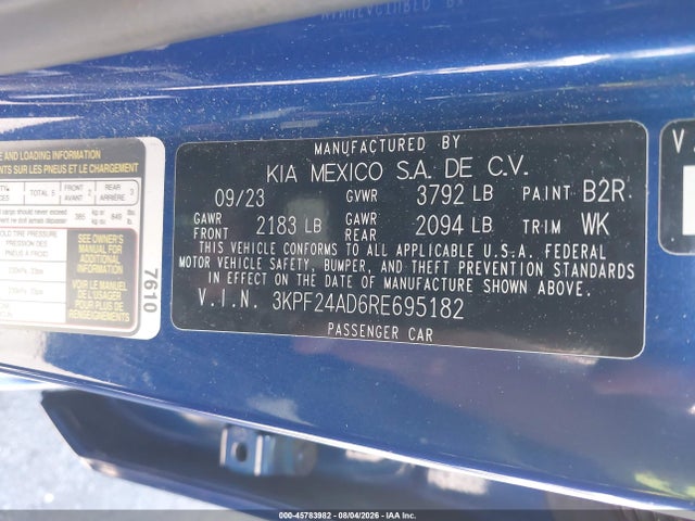 45783982 :رقم المزاد ، 3KPF24AD6RE695182 vin ، 2024 Kia Forte Lxs مزاد بيع