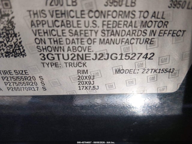 Продажа на аукционе авто 2018 Gmc Sierra 1500 Slt, vin: 3GTU2NEJ2JG152742, номер лота: 45784007