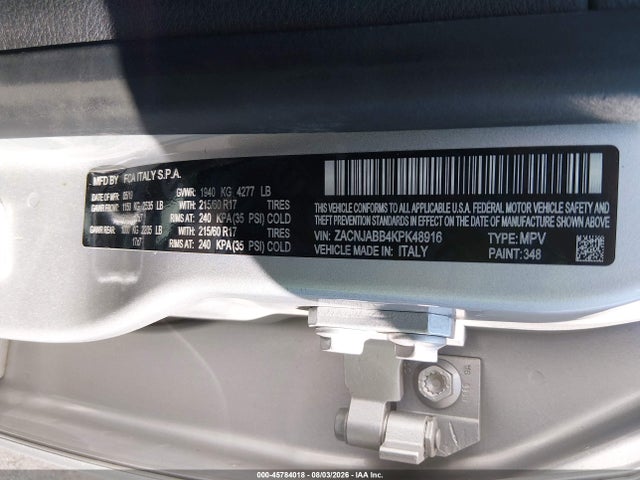 Aukcja sprzedaży 2019 Jeep Renegade Altitude Fwd, vin: ZACNJABB4KPK48916, numer aukcji: 45784018