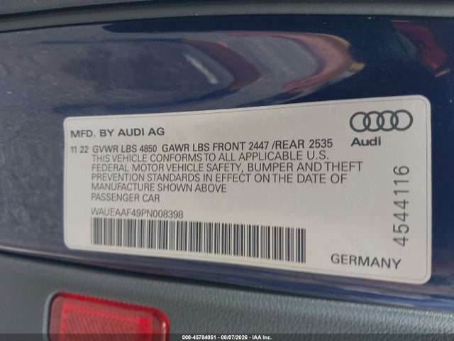 45784051 :رقم المزاد ، WAUEAAF49PN008398 vin ، 2023 Audi A4 Premium Plus 45 Tfsi S Line Quattro S Tronic مزاد بيع