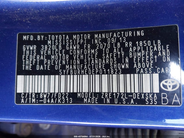 Toyota Corolla S Plus 2014 5YFBURHE0EP011823 Image 9